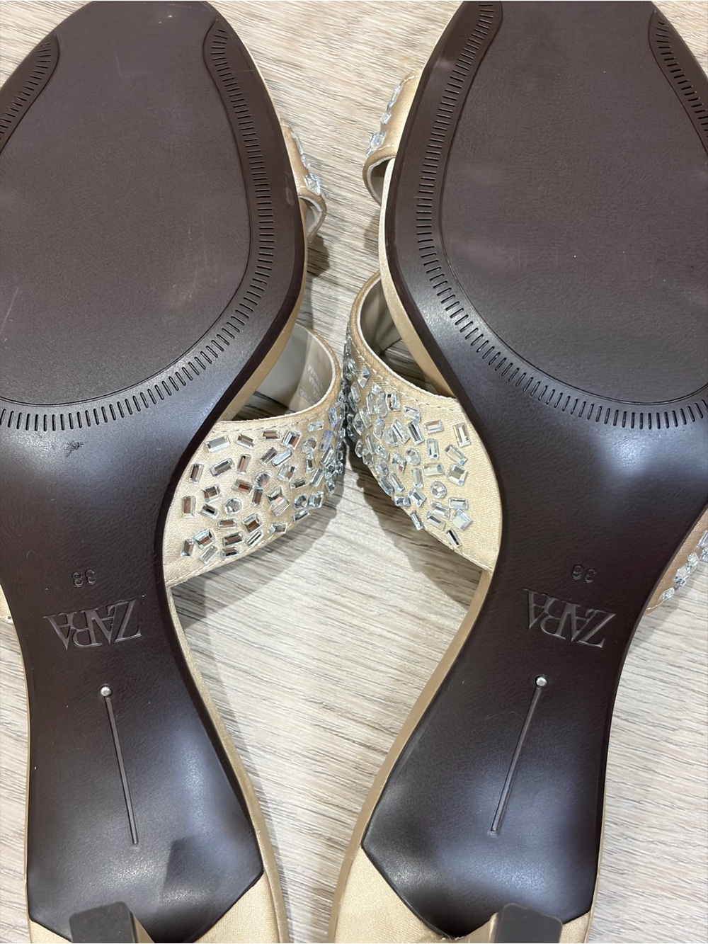 NWOT 🎉 Zara Cream Crystal-Embellished Strappy Heeled Mules. Size 38 - Picture 13 of 14